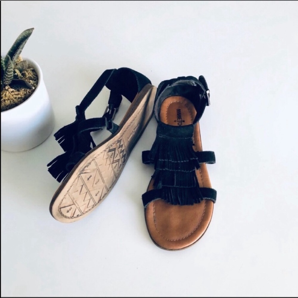 Minnetonka Fringe Black Suede Sandal